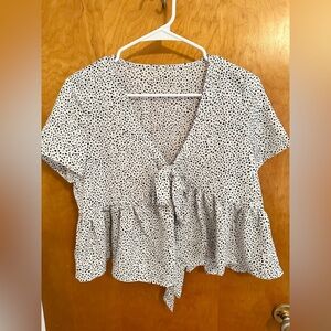 Dalmatian print knot front peplum blouse
